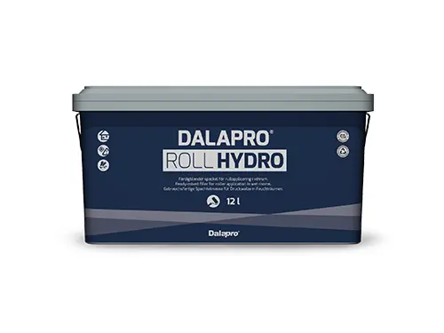 Dalapro Roll Hydro – blue roller filler for wet rooms that produces a hard, water-repellent surface. 